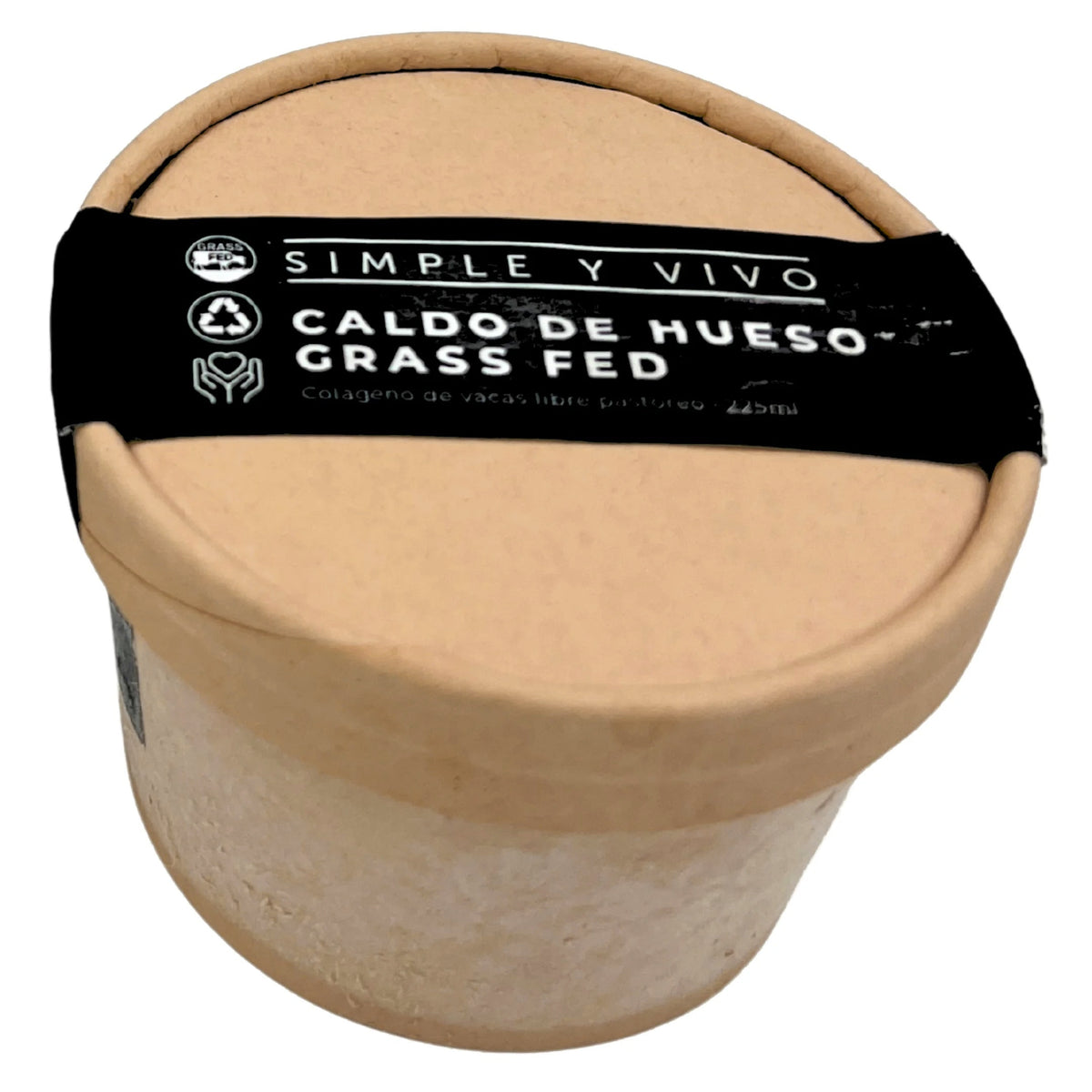 Caldo de Hueso y Rótula Grass Fed 225 ml de Simple y Vivo, vista frontal sobre fondo blanco